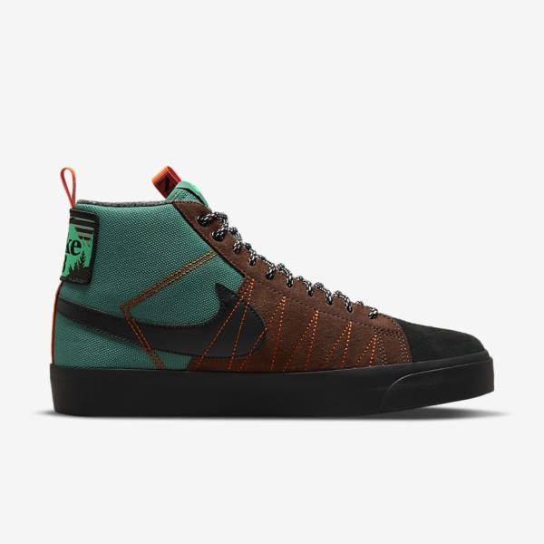 Nike SB Zoom Blazer Mid Premium Men's Skate Shoes Green / White / Orange / Black | NK482YDB