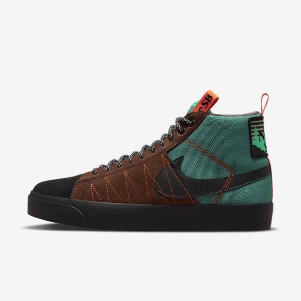 Nike SB Zoom Blazer Mid Premium Men\'s Skate Shoes Green / White / Orange / Black | NK482YDB