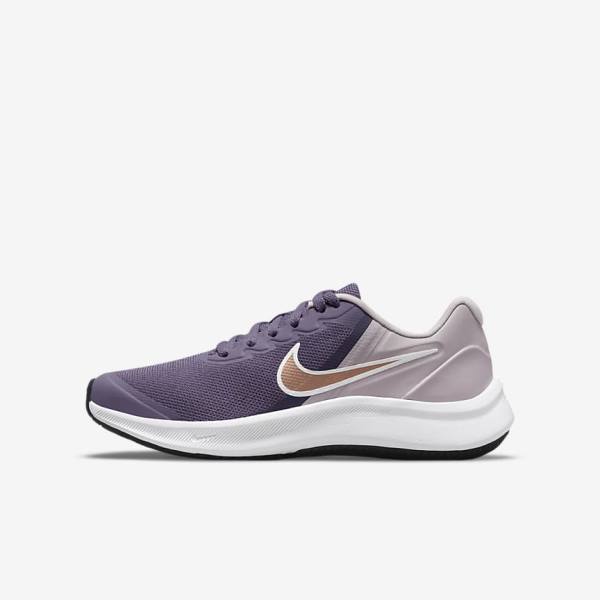 Nike Star Runner 3 Older Road Kids\' Running Shoes Purple / Grey / Metal Red Brown | NK682DKU