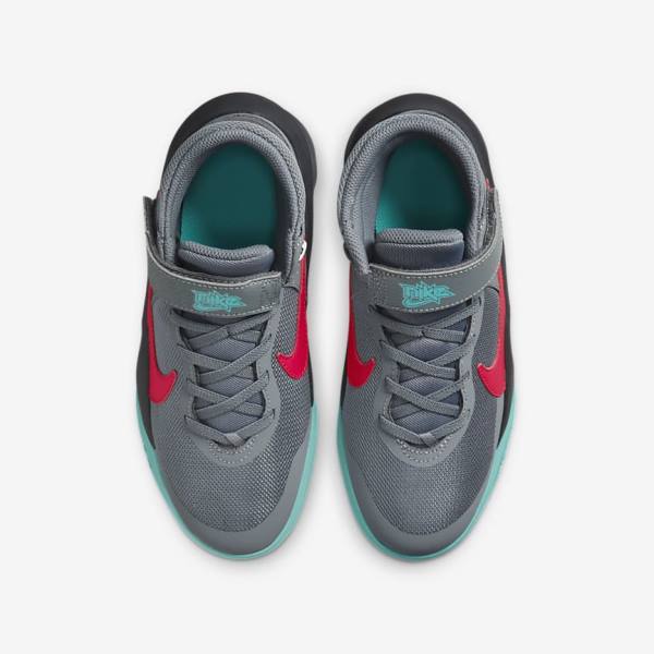 Nike Team Hustle D 10 FlyEase Older Kids' Basketball Shoes Grey / Dark Grey / Turquoise / Red | NK157GQE