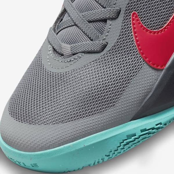 Nike Team Hustle D 10 FlyEase Older Kids' Basketball Shoes Grey / Dark Grey / Turquoise / Red | NK157GQE