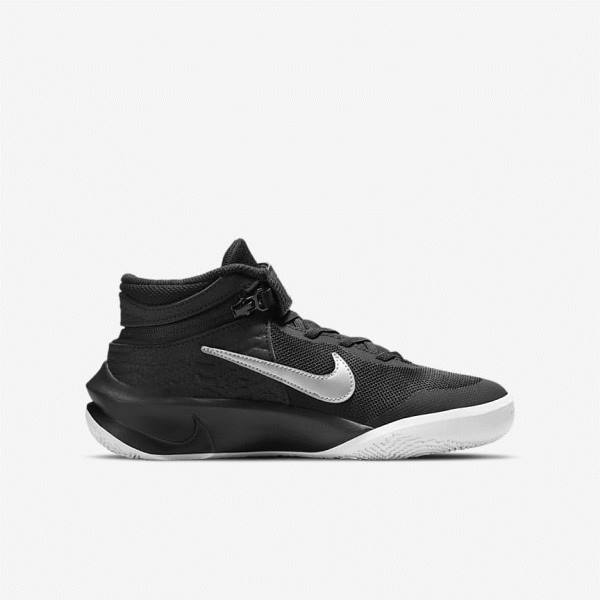 Nike Team Hustle D 10 FlyEase Older Kids' Basketball Shoes Black / White / Metal Silver | NK791OKB