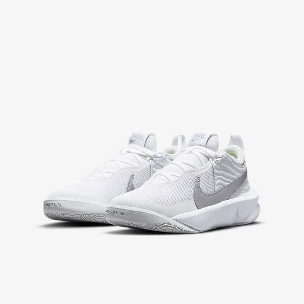 Nike Team Hustle D 10 Older Kids' Basketball Shoes White / Metal Silver | NK315BCU