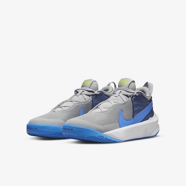 Nike Team Hustle D 10 Older Kids' Basketball Shoes Grey / Navy / Green / Blue | NK908GET