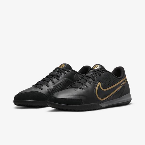 Nike Tiempo Legend 9 Academy IC Indoor-Court Women's Football Shoes Black / Dark Grey / Metal Gold / Black | NK479DBO