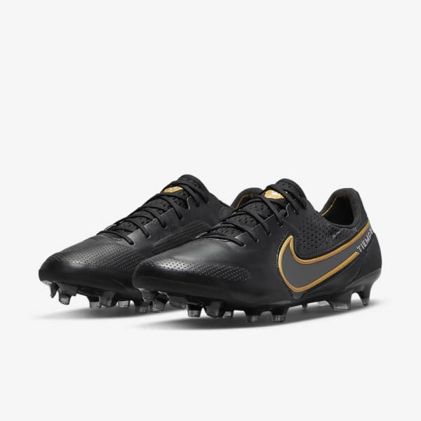 Nike Tiempo Legend 9 Elite FG Firm-Ground Women's Football Shoes Black / Dark Grey / Metal Gold / Metal Dark Grey | NK015JOT