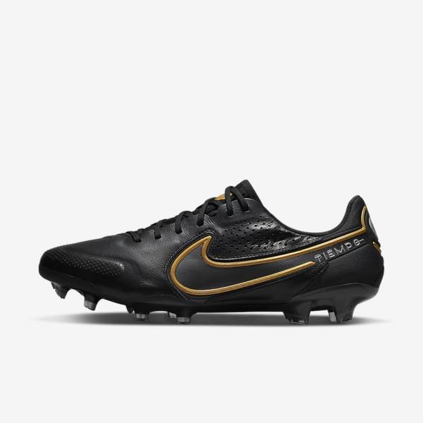 Nike Tiempo Legend 9 Elite FG Firm-Ground Women\'s Football Shoes Black / Dark Grey / Metal Gold / Metal Dark Grey | NK015JOT