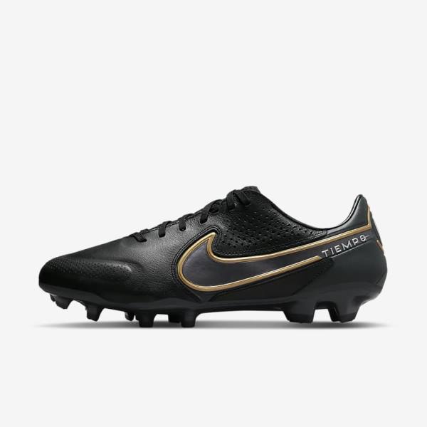 Nike Tiempo Legend 9 Pro FG Firm-Ground Women\'s Football Shoes Black / Dark Grey / Metal Gold / Metal Dark Grey | NK236QXS