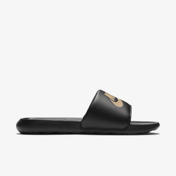 Nike Victori One Men's Slides Black / Metal Gold | NK275PAL