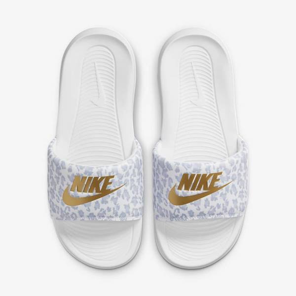 Nike Victori One Print Women's Slides White / Grey / Platinum / Metal Gold | NK730YPZ