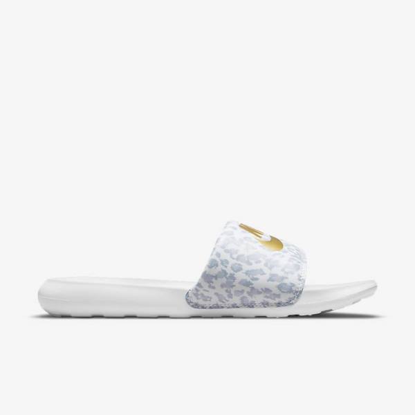 Nike Victori One Print Women's Slides White / Grey / Platinum / Metal Gold | NK730YPZ