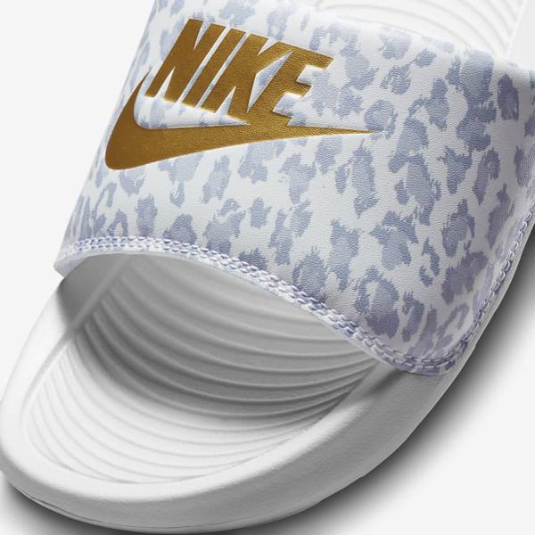 Nike Victori One Print Women's Slides White / Grey / Platinum / Metal Gold | NK730YPZ