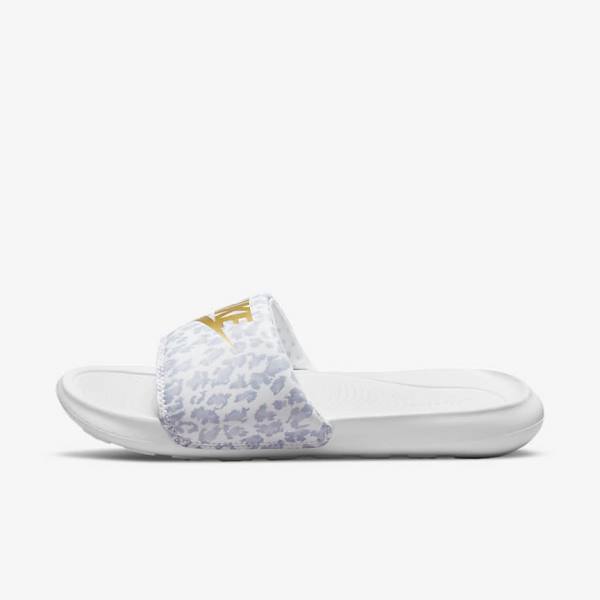 Nike Victori One Print Women\'s Slides White / Grey / Platinum / Metal Gold | NK730YPZ