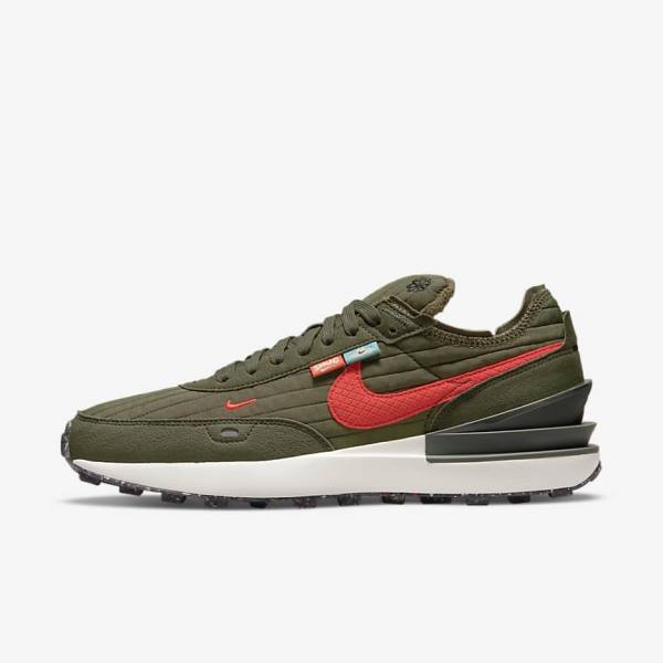 Nike Waffle One Premium Men\'s Sneakers Olive / Black / Orange | NK297DCM