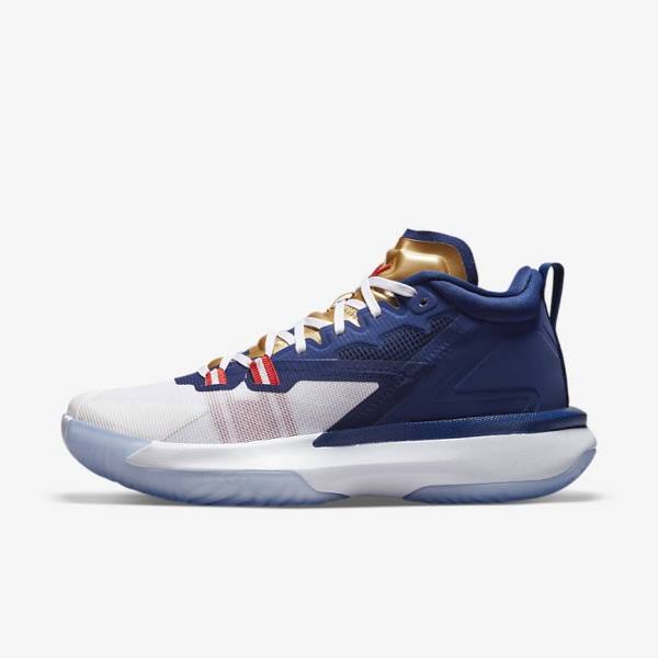 Nike Zion 1 Men\'s Jordan Shoes Blue / White / Metal Gold / Red | NK628IHO