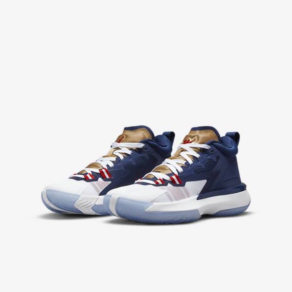 Nike Zion 1 Older Kids' Basketball Shoes Blue / White / Metal Gold / Red | NK297MTZ