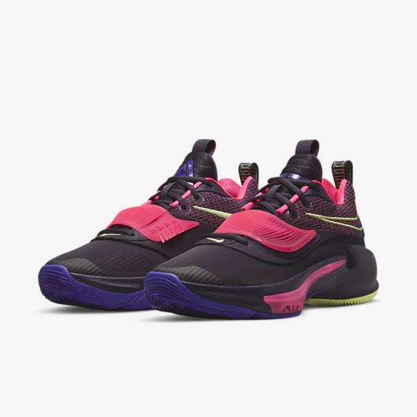 Nike Zoom Freak 3 Men's Basketball Shoes Purple / Pink / Purple / Light Lemon | NK901ABN