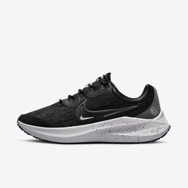 Nike Zoom Winflo 8 Shield Weatherised Road Women\'s Running Shoes Black / Metal Silver / Blue / Grey | NK709SEG