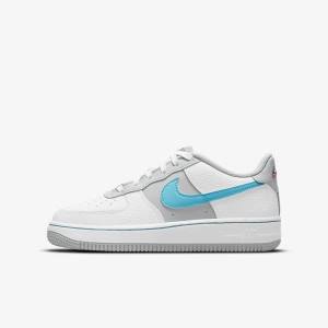 Nike Air Force 1 EMB Older Kids' Sneakers White / Grey / Turquoise Blue | NK805REF