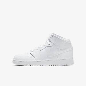 Nike Air Jordan 1 Mid Older Kids' Sneakers White | NK093JQO