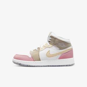 Nike Air Jordan 1 Mid SE Older Kids' Jordan Shoes White / Green | NK546OQH