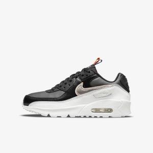 Nike Air Max 90 LTR SE Older Kids' Sneakers Black / White / Metal Blue Grey | NK517BOM