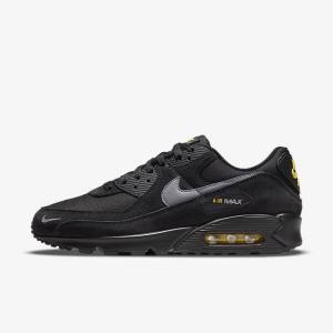 Nike Air Max 90 Men's Sneakers Black / Yellow / Metal Grey | NK174VYD