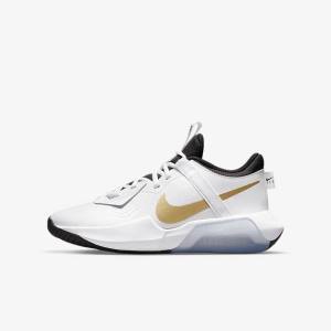 Nike Air Zoom Crossover Older Kids' Basketball Shoes White / Black / Metal Gold | NK651BUA