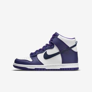 Nike Dunk High Older Kids' Sneakers White / Purple / Navy | NK564RJW