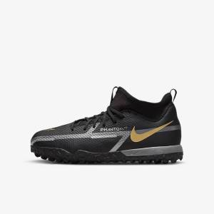 Nike Jr. Phantom GT2 Academy Dynamic Fit TF Older Turf Kids' Football Shoes Black / Metal Gold / Dark Grey / Metal Dark Grey | NK745MNK