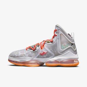 Nike LeBron 19 Men's Basketball Shoes Grey / Orange / Light Red / Green | NK250SAT