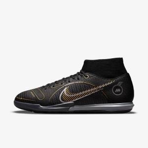 Nike Mercurial Superfly 8 Academy IC Indoor-Court Men's Football Shoes Black / Metal Silver / Grey / Metal Gold | NK280MFO