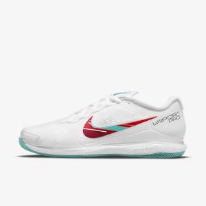 Nike NikeCourt Air Zoom Vapor Pro Hard-Court Women's Tennis Shoes White / Red / Burgundy / Turquoise | NK968YJZ