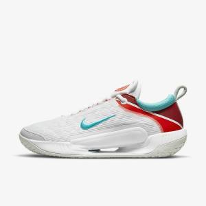 Nike NikeCourt Zoom NXT Hard Court Men's Tennis Shoes White / Light Silver / Red / Turquoise | NK362FHI