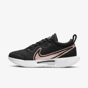 Nike NikeCourt Zoom Pro Hard Court Women's Tennis Shoes Black / White / Metal Red Brown | NK783HJX