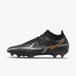 Nike Phantom GT2 Dynamic Fit Elite FG Firm-Ground Women's Football Shoes Black / Metal Gold / Metal Silver / Metal Dark Grey | NK492FYS