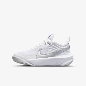 Nike Team Hustle D 10 Older Kids' Basketball Shoes White / Metal Silver | NK315BCU