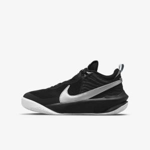 Nike Team Hustle D 10 Older Kids' Basketball Shoes Black / White / Metal Silver | NK756GHV