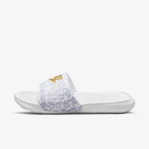 Nike Victori One Print Women's Slides White / Grey / Platinum / Metal Gold | NK730YPZ