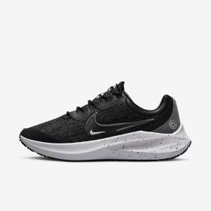 Nike Zoom Winflo 8 Shield Weatherised Road Women's Running Shoes Black / Metal Silver / Blue / Grey | NK709SEG